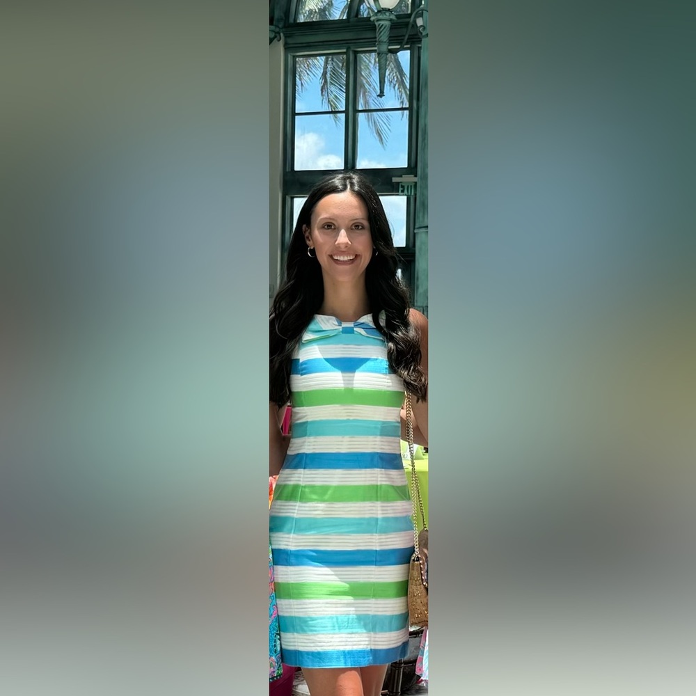 Lilly Pulitzer Blue Green Striped Dress with Bow